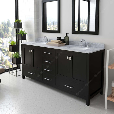 Virtu USA Caroline Avenue 72" Double Bath Vanity with White Marble Top and Round Sinks with Matching Mirrors