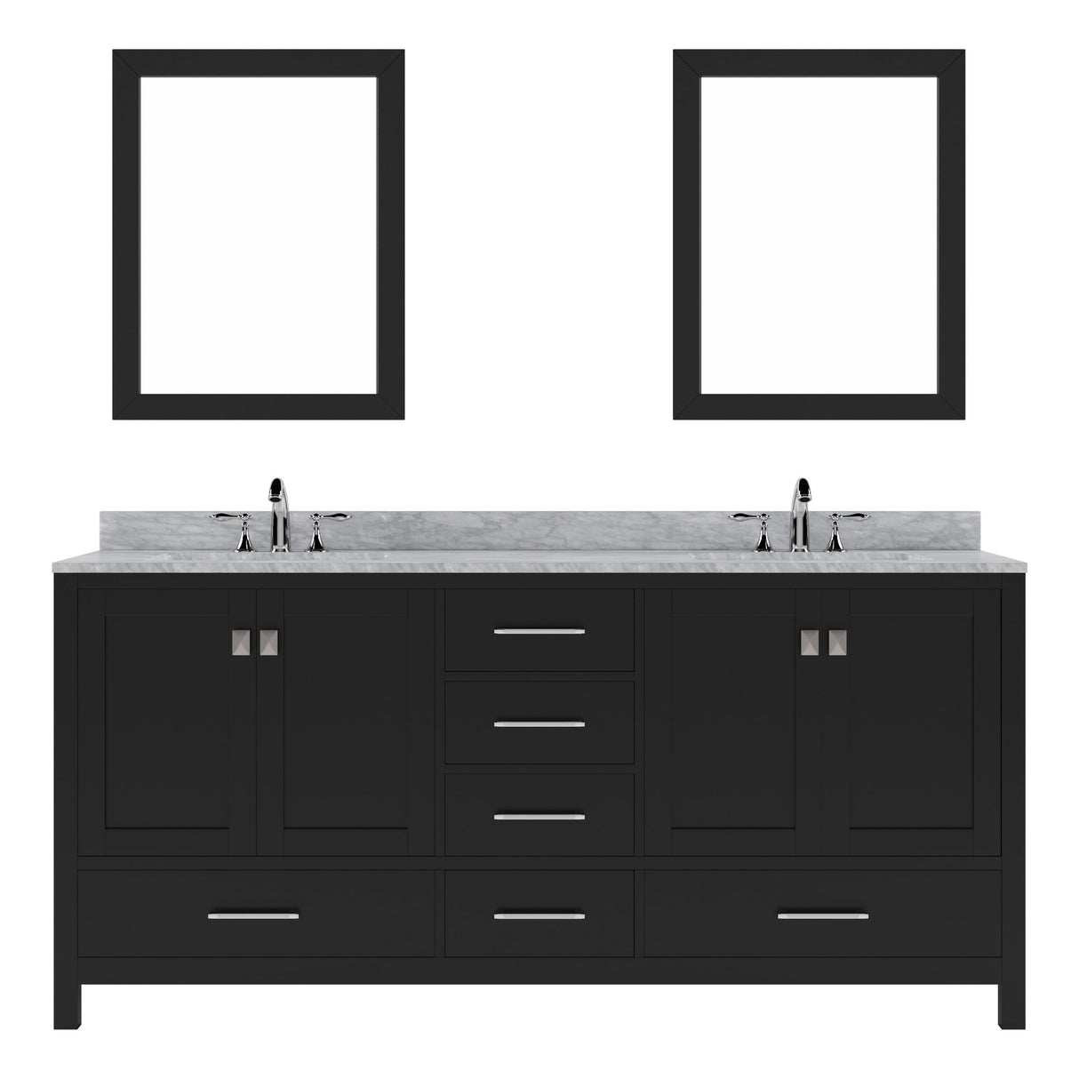 Virtu USA Caroline Avenue 72" Double Bath Vanity with Marble Top and Round Sink with Mirrors - Luxe Bathroom Vanities