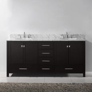 Virtu USA Caroline Avenue 72" Double Bath Vanity with White Marble Top and Round Sinks