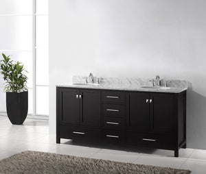 Virtu USA Caroline Avenue 72" Double Bath Vanity with White Marble Top and Round Sinks
