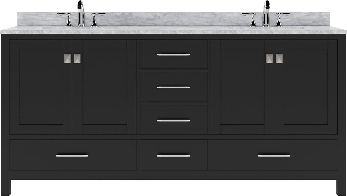 Virtu USA Caroline Avenue 72" Double Bath Vanity with White Marble Top and Round Sinks with Matching Mirror