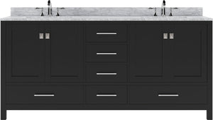 Virtu USA Caroline Avenue 72" Double Bath Vanity with White Marble Top and Round Sinks with Matching Mirror