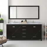 Virtu USA Caroline Avenue 72" Double Bath Vanity with White Marble Top and Round Sinks with Matching Mirror