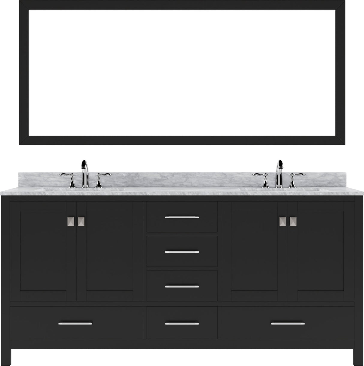 Virtu USA Caroline Avenue 72" Double Bath Vanity in White with White Marble Top and Round Sinks with Matching Mirror - Luxe Bathroom Vanities