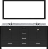 Virtu USA Caroline Avenue 72" Double Bath Vanity in White with White Marble Top and Round Sinks with Matching Mirror - Luxe Bathroom Vanities