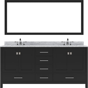 Virtu USA Caroline Avenue 72" Double Bath Vanity in White with White Marble Top and Round Sinks with Matching Mirror - Luxe Bathroom Vanities