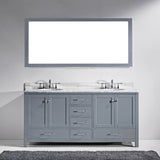 Virtu USA Caroline Avenue 72" Double Bath Vanity with White Marble Top and Round Sinks with Polished Chrome Faucets with Matching Mirror