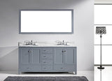 Virtu USA Caroline Avenue 72" Double Bath Vanity with White Marble Top and Round Sinks with Polished Chrome Faucets with Matching Mirror