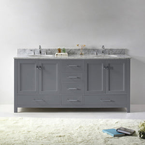 Virtu USA Caroline Avenue 72" Double Bath Vanity with White Marble Top and Round Sinks