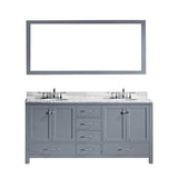 Virtu USA Caroline Avenue 72" Double Bath Vanity in White with White Marble Top and Round Sinks with Matching Mirror - Luxe Bathroom Vanities