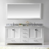 Virtu USA Caroline Avenue 72" Double Bath Vanity with White Marble Top and Round Sinks with Polished Chrome Faucets with Matching Mirror