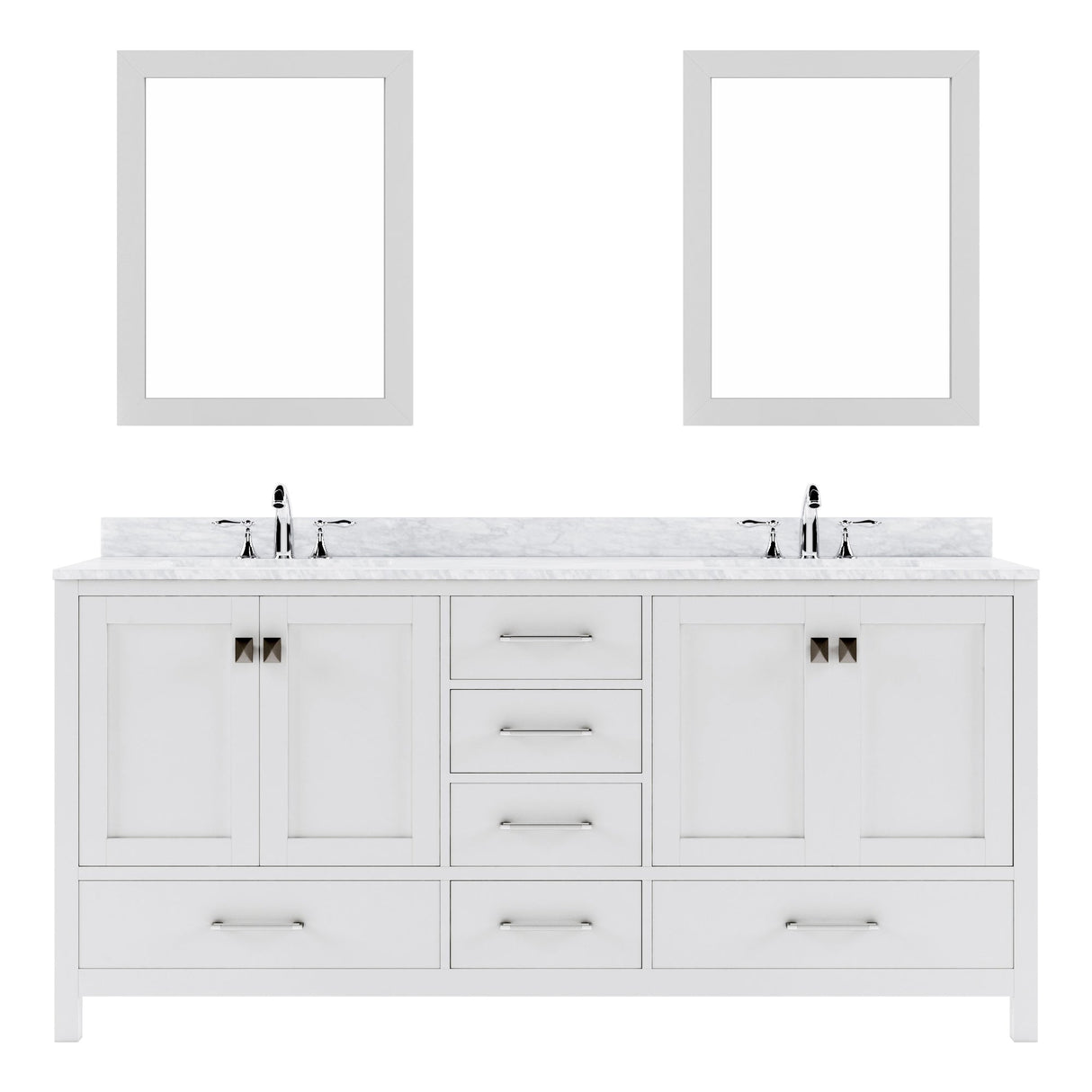 Virtu USA Caroline Avenue 72" Double Bath Vanity with Marble Top and Round Sink with Mirrors - Luxe Bathroom Vanities