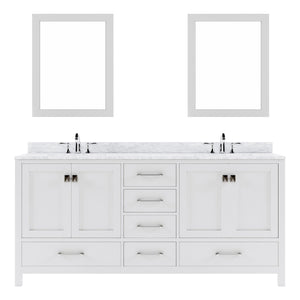 Virtu USA Caroline Avenue 72" Double Bath Vanity with Marble Top and Round Sink with Mirrors - Luxe Bathroom Vanities