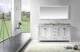 Virtu USA Caroline Avenue 72" Double Bath Vanity with White Marble Top and Round Sinks with Matching Mirror