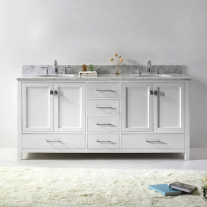 Virtu USA Caroline Avenue 72" Double Bath Vanity with White Marble Top and Round Sinks