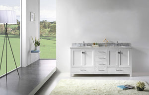 Virtu USA Caroline Avenue 72" Double Bath Vanity with White Marble Top and Round Sinks