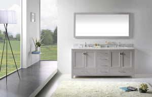 Virtu USA Caroline Avenue 72" Double Bath Vanity with White Marble Top and Square Sinks with Brushed Nickel Faucets with Matching Mirror