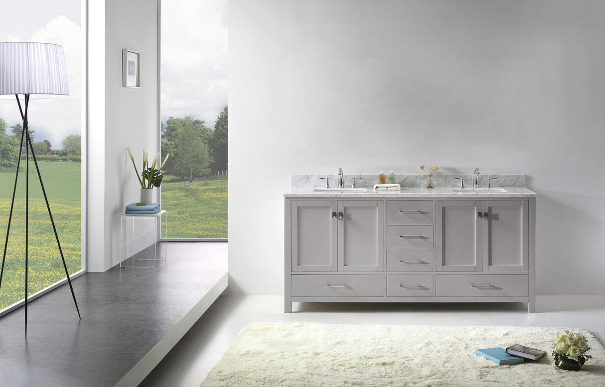 Virtu USA Caroline Avenue 72" Double Bath Vanity with White Marble Top and Square Sinks