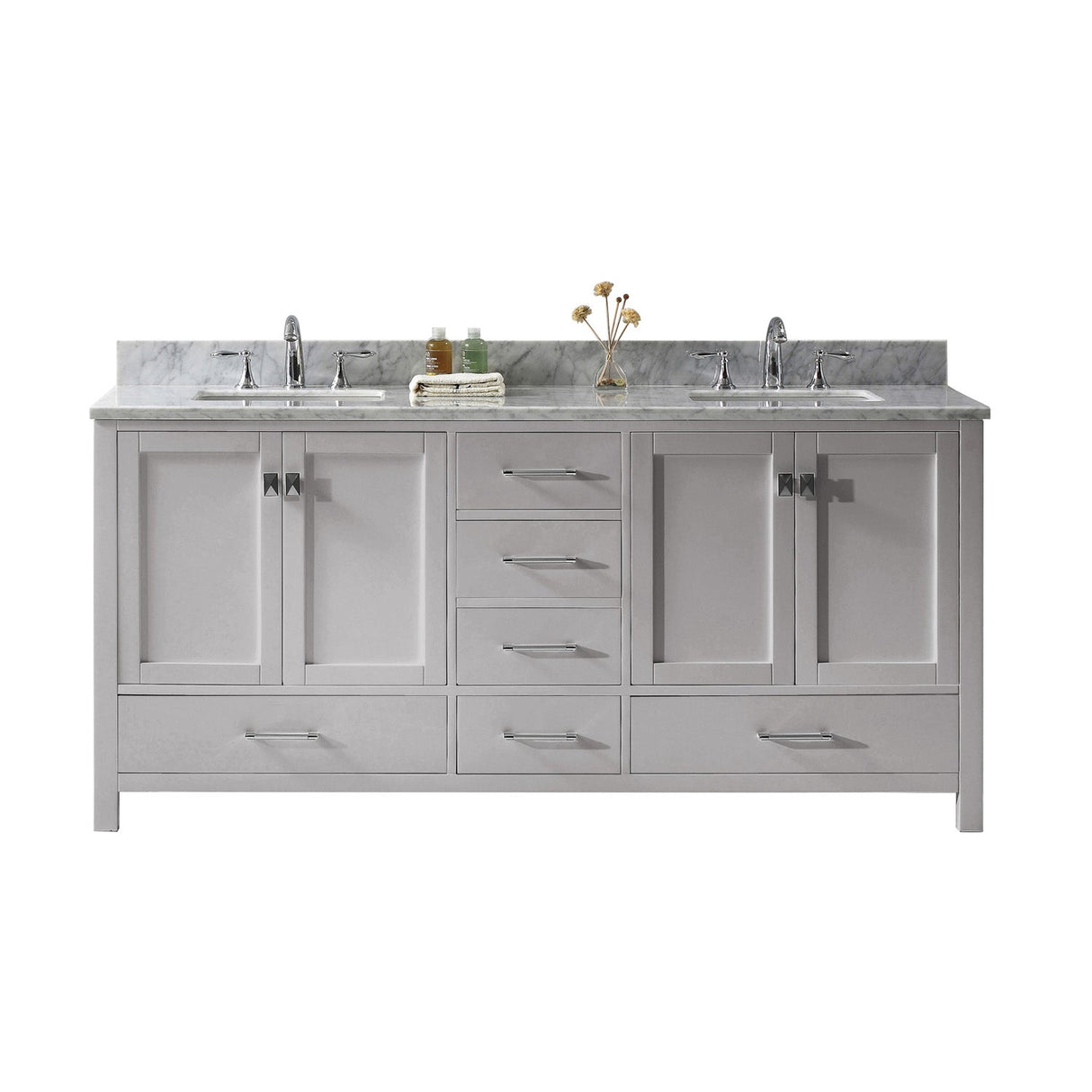 Virtu USA Caroline Avenue 72" Double Bath Vanity with Marble Top and Square Sink - Luxe Bathroom Vanities Luxury Bathroom Fixtures Bathroom Furniture