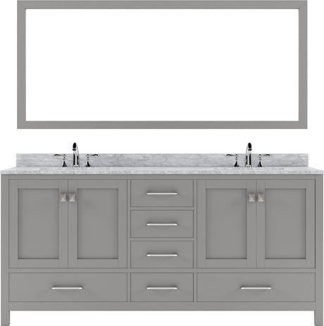 Virtu USA Caroline Avenue 72" Double Bath Vanity in White with White Marble Top and Square Sinks with Matching Mirror - Luxe Bathroom Vanities