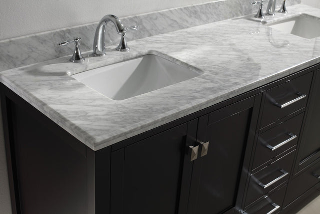 Virtu USA Caroline Avenue 72" Double Bath Vanity with White Marble Top and Square Sinks with Brushed Nickel Faucets with Matching Mirror