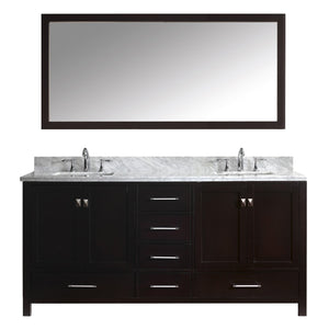 Virtu USA Caroline Avenue 72" Double Bath Vanity with Marble Top and Square Sink with Brushed Nickel Faucet and Mirror - Luxe Bathroom Vanities