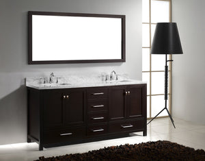 Virtu USA Caroline Avenue 72" Double Bath Vanity with White Marble Top and Square Sinks with Polished Chrome Faucets with Matching Mirror