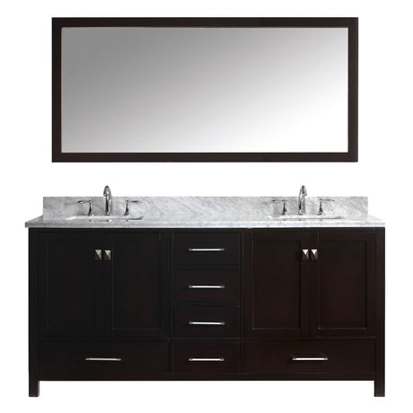 Virtu USA Caroline Avenue 72" Double Bath Vanity with Marble Top and Square Sink with Polished Chrome Faucet and Mirror - Luxe Bathroom Vanities