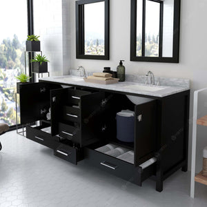 Virtu USA Caroline Avenue 72" Double Bath Vanity with White Marble Top and Square Sinks with Matching Mirrors
