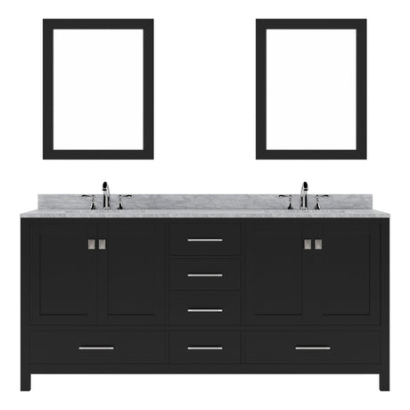 Virtu USA Caroline Avenue 72" Double Bath Vanity with Marble Top and Square Sink with Mirrors - Luxe Bathroom Vanities