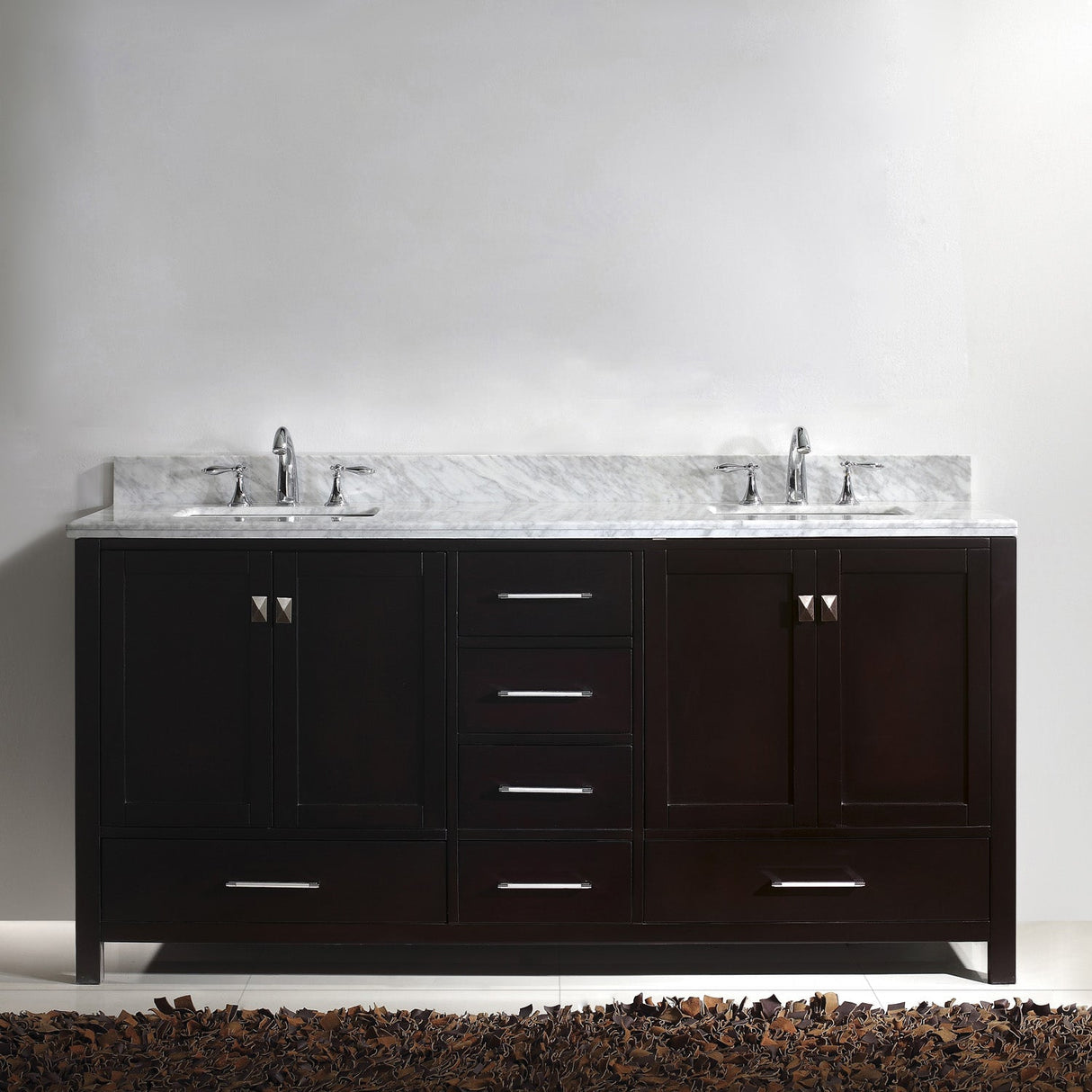 Virtu USA Caroline Avenue 72" Double Bath Vanity with White Marble Top and Square Sinks