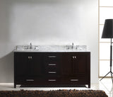 Virtu USA Caroline Avenue 72" Double Bath Vanity with White Marble Top and Square Sinks