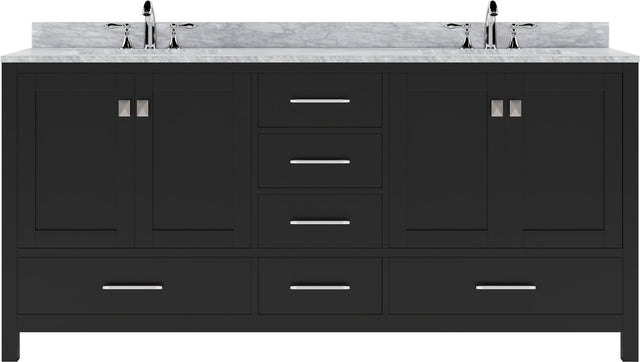 Virtu USA Caroline Avenue 72" Double Bath Vanity with White Marble Top and Square Sinks with Matching Mirror