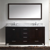 Virtu USA Caroline Avenue 72" Double Bath Vanity with White Marble Top and Square Sinks with Matching Mirror