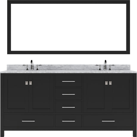 Virtu USA Caroline Avenue 72" Double Bath Vanity in White with White Marble Top and Square Sinks with Matching Mirror - Luxe Bathroom Vanities