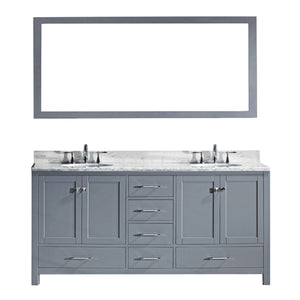 Virtu USA Caroline Avenue 72" Double Bath Vanity with Marble Top and Square Sink with Brushed Nickel Faucet and Mirror - Luxe Bathroom Vanities