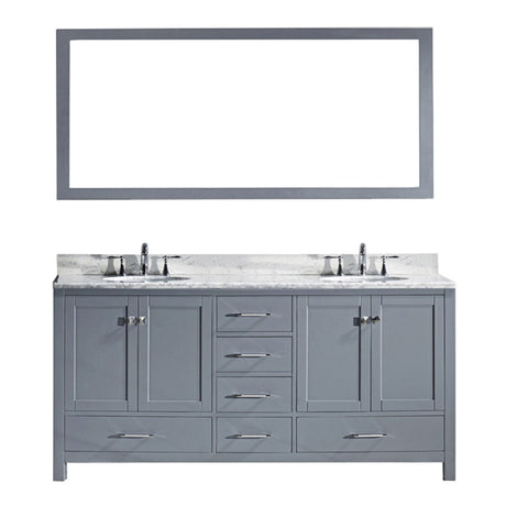 Virtu USA Caroline Avenue 72" Double Bath Vanity with Marble Top and Square Sink with Brushed Nickel Faucet and Mirror - Luxe Bathroom Vanities
