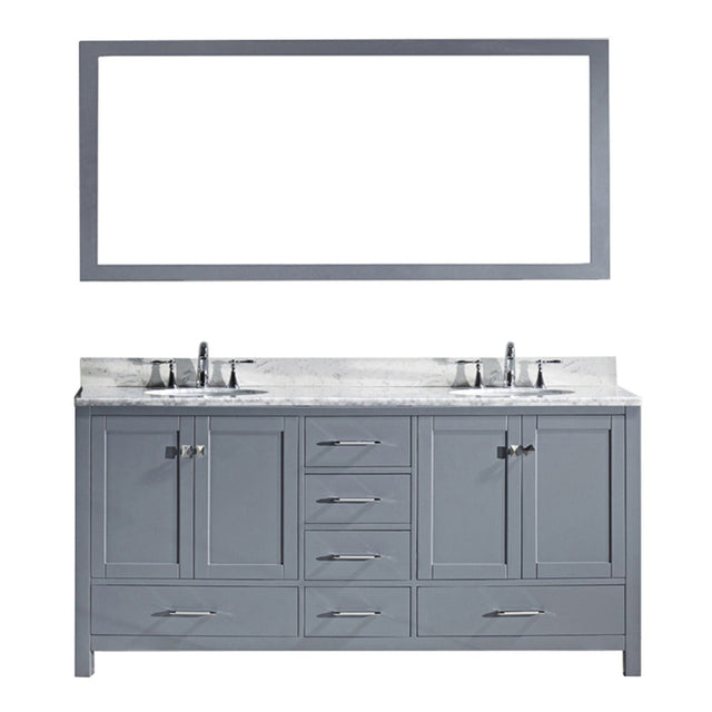 Virtu USA Caroline Avenue 72" Double Bath Vanity with Marble Top and Square Sink with Brushed Nickel Faucet and Mirror - Luxe Bathroom Vanities
