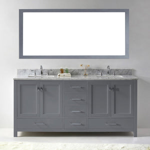 Virtu USA Caroline Avenue 72" Double Bath Vanity with White Marble Top and Square Sinks with Polished Chrome Faucets with Matching Mirror