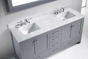 Virtu USA Caroline Avenue 72" Double Bath Vanity with White Marble Top and Square Sinks with Polished Chrome Faucets with Matching Mirror