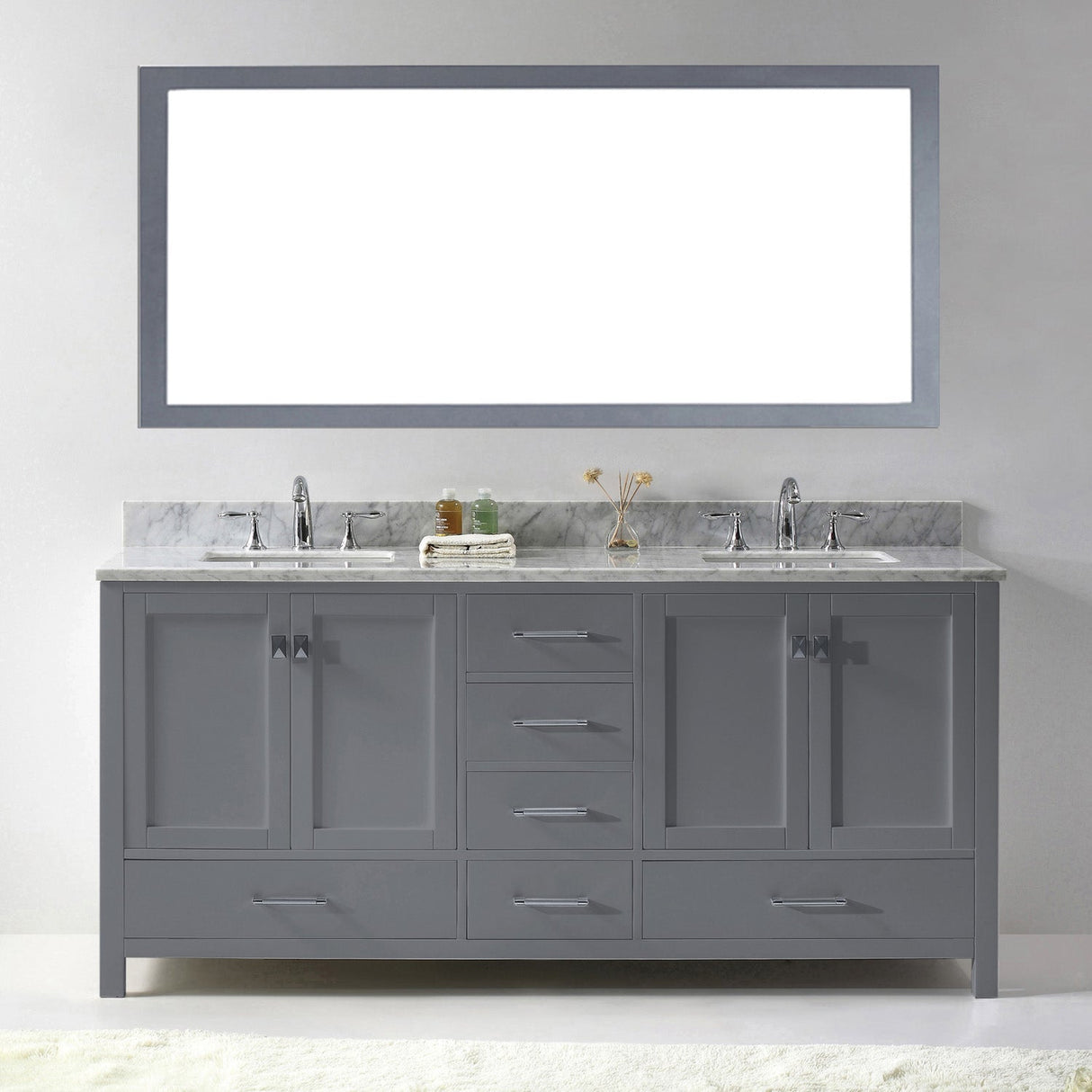 Virtu USA Caroline Avenue 72" Double Bath Vanity with White Marble Top and Square Sinks with Matching Mirror