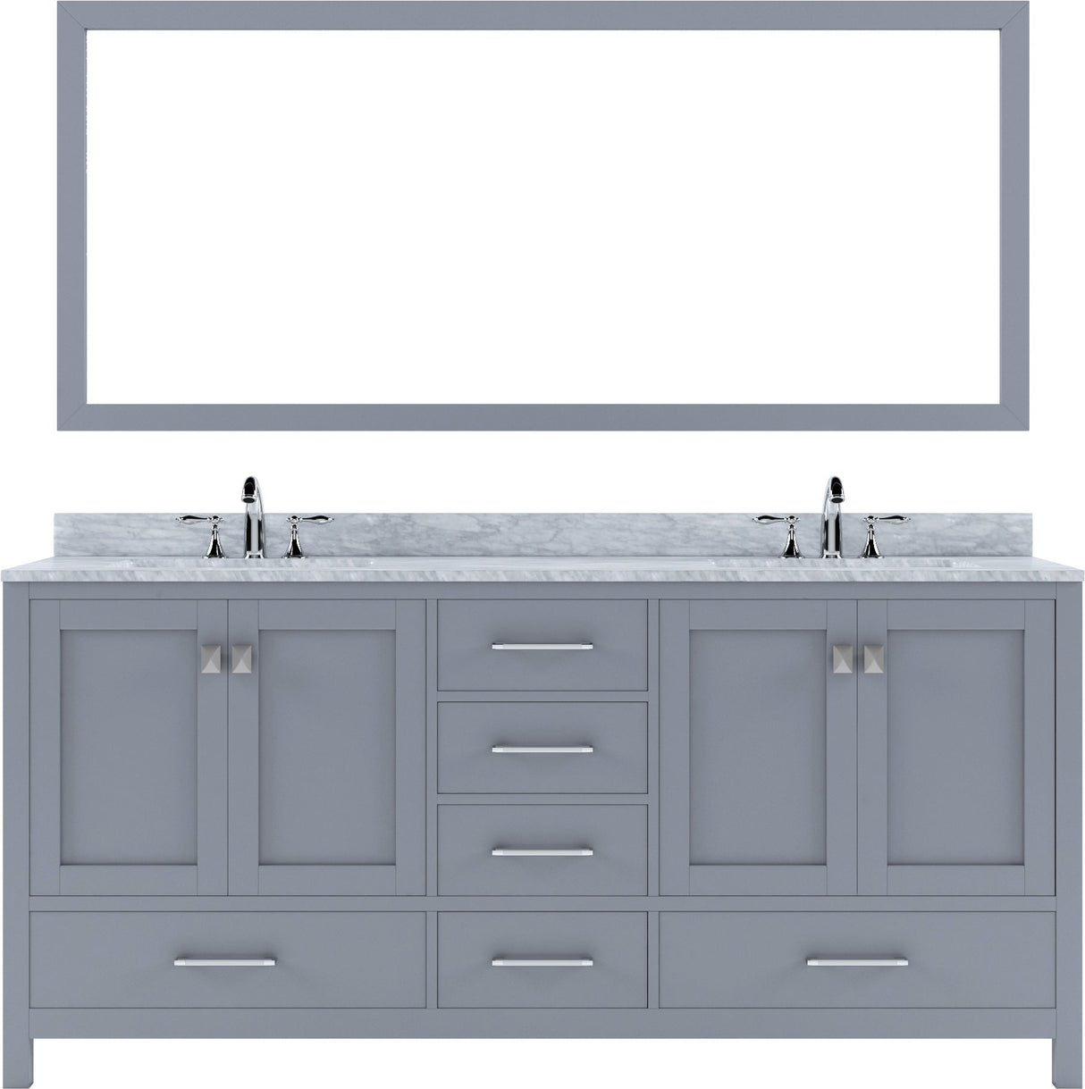 Virtu USA Caroline Avenue 72" Double Bath Vanity in White with White Marble Top and Square Sinks with Matching Mirror - Luxe Bathroom Vanities