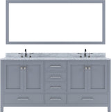 Virtu USA Caroline Avenue 72" Double Bath Vanity in White with White Marble Top and Square Sinks with Matching Mirror - Luxe Bathroom Vanities