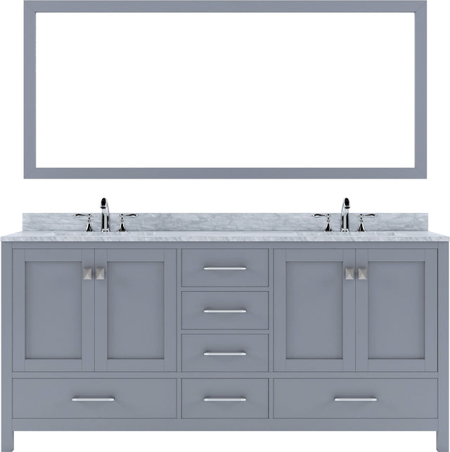 Virtu USA Caroline Avenue 72" Double Bath Vanity in White with White Marble Top and Square Sinks with Matching Mirror - Luxe Bathroom Vanities