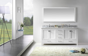 Virtu USA Caroline Avenue 72" Double Bath Vanity with White Marble Top and Square Sinks with Brushed Nickel Faucets with Matching Mirror