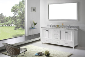 Virtu USA Caroline Avenue 72" Double Bath Vanity with White Marble Top and Square Sinks with Brushed Nickel Faucets with Matching Mirror