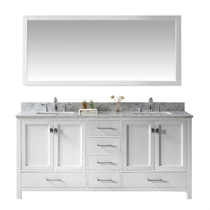 Virtu USA Caroline Avenue 72" Double Bath Vanity with Marble Top and Square Sink with Brushed Nickel Faucet and Mirror - Luxe Bathroom Vanities Luxury Bathroom Fixtures Bathroom Furniture