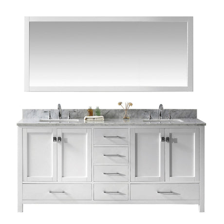 Virtu USA Caroline Avenue 72" Double Bath Vanity with Marble Top and Square Sink with Polished Chrome Faucet and Mirror - Luxe Bathroom Vanities Luxury Bathroom Fixtures Bathroom Furniture