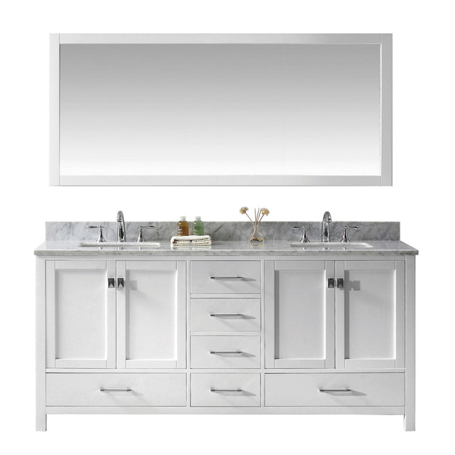 Virtu USA Caroline Avenue 72" Double Bath Vanity with Marble Top and Square Sink with Polished Chrome Faucet and Mirror - Luxe Bathroom Vanities Luxury Bathroom Fixtures Bathroom Furniture