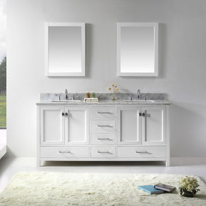Virtu USA Caroline Avenue 72" Double Bath Vanity with White Marble Top and Square Sinks with Matching Mirrors